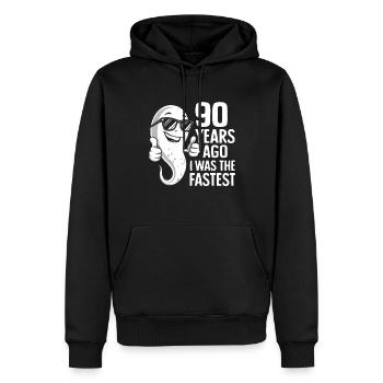 90 Years Ago I Was The Fastest - Lustiger Spruch - Männer Premium Bio Hoodie - Schwarz - Vorne - Nico (187cm)