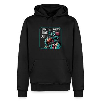 I Don't Eat Brains I Have Coffee - Men’s Premium Organic Hoodie - black - Front - Nico (187cm)