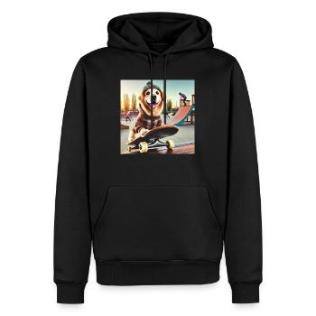 Hund auf Skateboard - Männer Premium Bio Hoodie - Schwarz - Vorne - Nico (187cm)