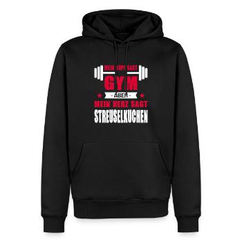 Kopf Sagt Gym Aber Mein Herz Sagt Streuselkuchen - Männer Premium Bio Hoodie - Schwarz - Vorne - Nico (187cm)