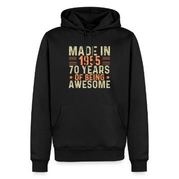Fabriqué en 1955 70 ans d’être génial - Sweat à capuche Premium bio Homme - noir - Devant - Nico (187cm)
