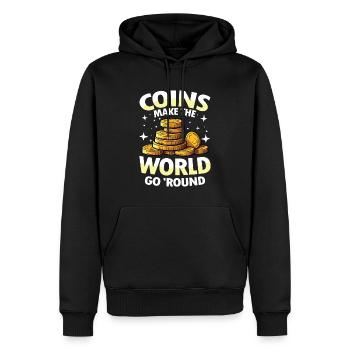 Coins Make The World Go Round für einen - Männer Premium Bio Hoodie - Schwarz - Vorne - Nico (187cm)