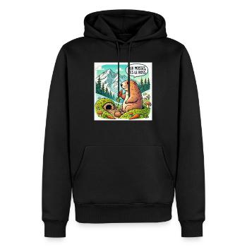 Marmotte des Mosses - Sweat à capuche Premium bio Homme - noir - Devant - Nico (187cm)