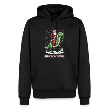 Lustiger Weihnachtsmann reitet Dinosaurier - Männer Premium Bio Hoodie - Schwarz - Vorne - Nico (187cm)