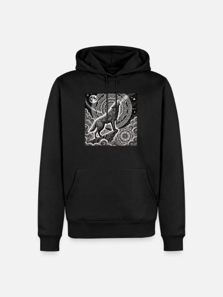 Wolf mit Vollmond - Männer Premium Bio Hoodie - Schwarz