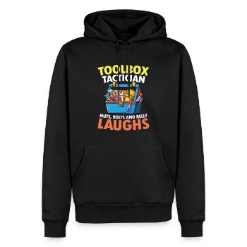 Toolbox Tactician Nuts Bolts and Belly Laughs - Männer Premium Bio Hoodie - Schwarz - Vorne - Nico (187cm)