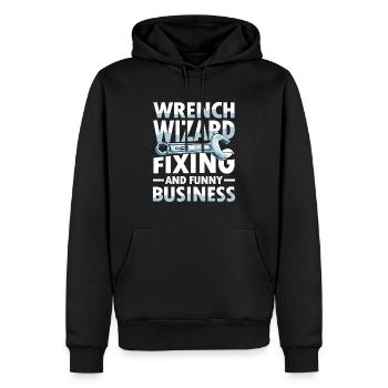 Wrench Wizard Fixing and Funny Business - Männer Premium Bio Hoodie - Schwarz - Vorne - Nico (187cm)
