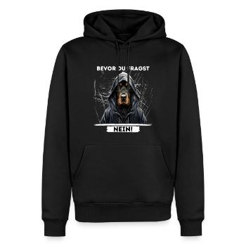 Funny Dog Sayings - Before You Ask NO! - Men’s Premium Organic Hoodie - black - Front - Nico (187cm)