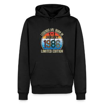 Legends Are Born In Janvier 1986 Edition Limitée - Sweat à capuche Premium bio Homme - noir - Devant - Nico (187cm)