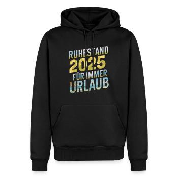 Retraite 2025 Vacances pour toujours - Sweat à capuche Premium bio Homme - noir - Devant - Nico (187cm)