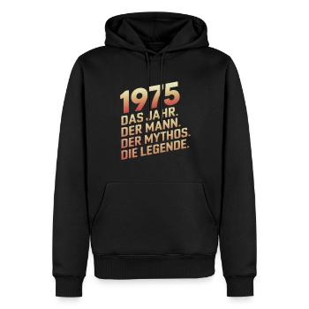 1975 L’année L’homme Le mythe La légende - Sweat à capuche Premium bio Homme - noir - Devant - Nico (187cm)