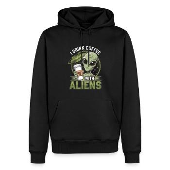 Witziges Ich trinke Kaffee mit Aliens - Männer Premium Bio Hoodie - Schwarz - Vorne - Nico (187cm)