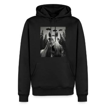 OVNI Cheval Drôle - Sweat à capuche Premium bio Homme - noir - Devant - Nico (187cm)