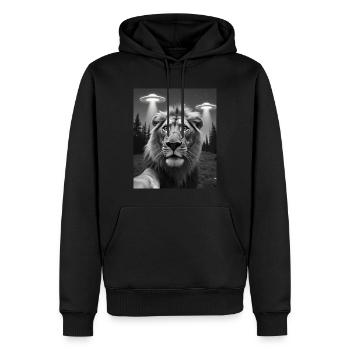 OVNI Lion drôle - Sweat à capuche Premium bio Homme - noir - Devant - Nico (187cm)