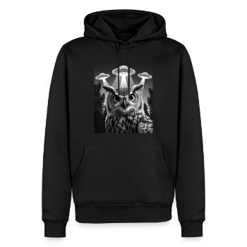 UFO Funny Owl - Men’s Premium Organic Hoodie - black - Front - Nico (187cm)