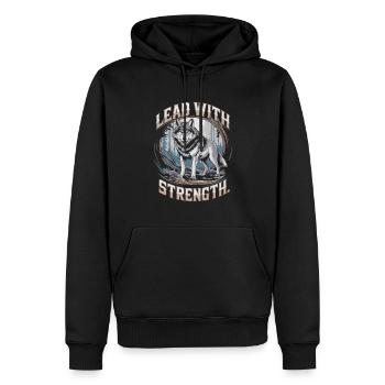 Lead with Strength Powerful Wolf Leadership Quote - Männer Premium Bio Hoodie - Schwarz - Vorne - Nico (187cm)