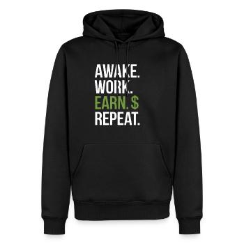 Awake Work Earn Repeat - Männer Premium Bio Hoodie - Schwarz - Vorne - Nico (187cm)