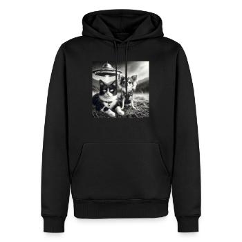 Katze und Chihuahua UFO - Männer Premium Bio Hoodie - Schwarz - Vorne - Nico (187cm)