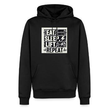 EAT SLEEP LIFT REPEAT - Männer Premium Bio Hoodie - Schwarz - Vorne - Nico (187cm)