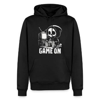 Game On - Männer Premium Bio Hoodie - Schwarz - Vorne - Nico (187cm)