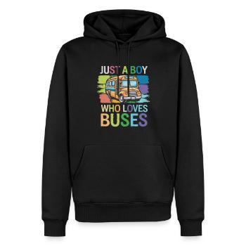 Nur Ein Junge Der Busse Liebt - Farbenfrohes - Männer Premium Bio Hoodie - Schwarz - Vorne - Nico (187cm)