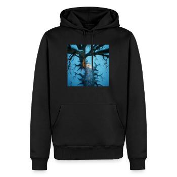 A high angle perspective showcasing an ancient tre - Men’s Premium Organic Hoodie - black - Front - Nico (187cm)