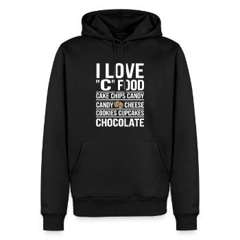J’adore la nourriture C : gâteaux, chips, bonbons, - Sweat à capuche Premium bio Homme - noir - Devant - Nico (187cm)