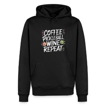 Coffee Pickleball Wine Repeat | Fun Lifestyle - Men’s Premium Organic Hoodie - black - Front - Nico (187cm)