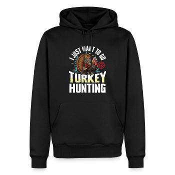 Aventure de chasse à la dinde : Je veux juste chasser la dinde - Sweat à capuche Premium bio Homme - noir - Devant - Nico (187cm)