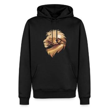 Silhouette de lion dans le désert avec lever du soleil - Sweat à capuche Premium bio Homme - noir - Devant - Nico (187cm)
