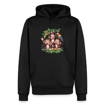 Funny monkeys in the jungle with parrot and - Men’s Premium Organic Hoodie - black - Front - Nico (187cm)