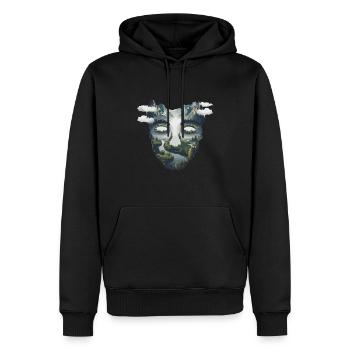 Wandern: Naturgesicht mit Bergpanorama - Männer Premium Bio Hoodie - Schwarz - Vorne - Nico (187cm)