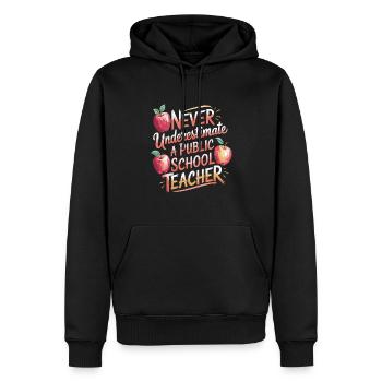 Never underestimate a teacher at the - Men’s Premium Organic Hoodie - black - Front - Nico (187cm)