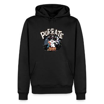 Purrate Cat : le chat pirate aventureux - Sweat à capuche Premium bio Homme - noir - Devant - Nico (187cm)