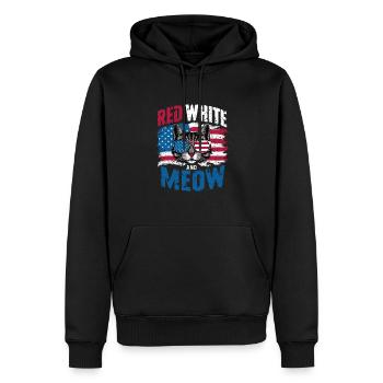 Red White And Meow: Amerikanische Katzenliebe - Männer Premium Bio Hoodie - Schwarz - Vorne - Nico (187cm)