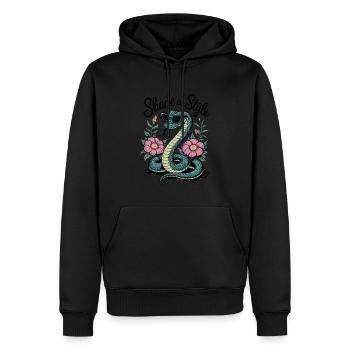 Ombre dans le style du serpent avec des fleurs - Sweat à capuche Premium bio Homme - noir - Devant - Nico (187cm)