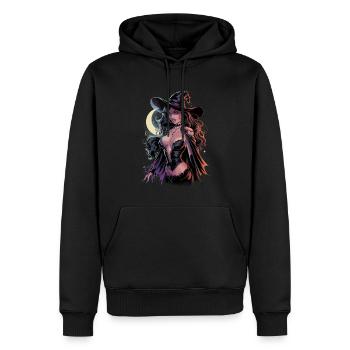 Belle sorcière au clair de lune avec chapeau magique et - Sweat à capuche Premium bio Homme - noir - Devant - Nico (187cm)
