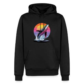 Baleine au coucher du soleil devant un - Sweat à capuche Premium bio Homme - noir - Devant - Nico (187cm)
