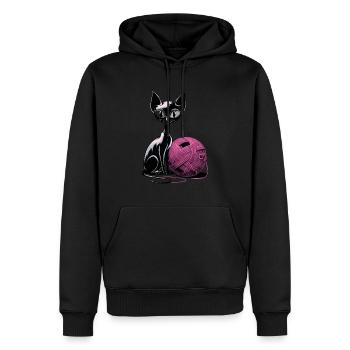 Chat noir avec pelote de laine pour les amoureux des chats - Sweat à capuche Premium bio Homme - noir - Devant - Nico (187cm)