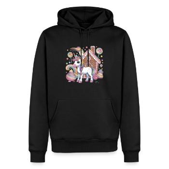 Licorne magique et maison en pain d’épice avec - Sweat à capuche Premium bio Homme - noir - Devant - Nico (187cm)