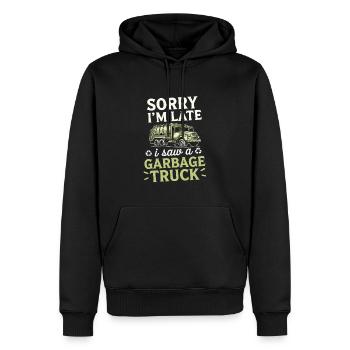 Désolé, je suis en retard, j’ai un - Sweat à capuche Premium bio Homme - noir - Devant - Nico (187cm)