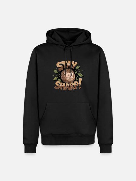 Stay sharp hedgehog with leaves surrounded cute - Men’s Premium Organic Hoodie - black