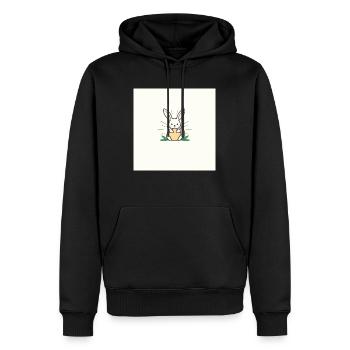 Ein Hase, der vor Aufregung ein Osterei sieht - Männer Premium Bio Hoodie - Schwarz - Vorne - Nico (187cm)