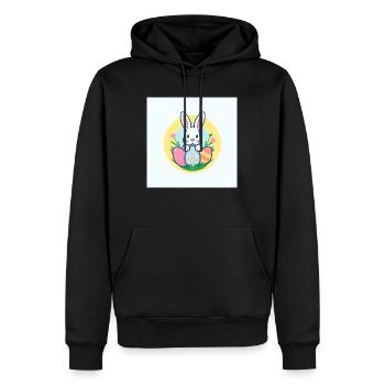 Drei Osterhasen mit fröhlichen Eiern - Männer Premium Bio Hoodie - Schwarz - Vorne - Nico (187cm)