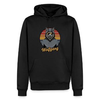 Wolfgang, Der Coole Wolf Im Hoodie Mit - Männer Premium Bio Hoodie - Schwarz - Vorne - Nico (187cm)