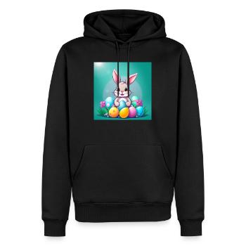 Osterzauber: Hase & Ei - Männer Premium Bio Hoodie - Schwarz - Vorne - Nico (187cm)