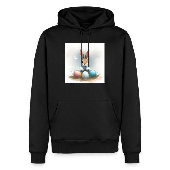 Fröhliche Ostern mit Hase und Ei - Männer Premium Bio Hoodie - Schwarz - Vorne - Nico (187cm)