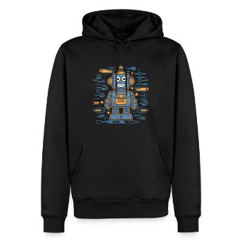 Cheerful robot with gears and - Men’s Premium Organic Hoodie - black - Front - Nico (187cm)
