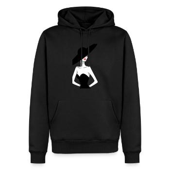 Dame élégante en robe noire avec grand chapeau - Sweat à capuche Premium bio Homme - noir - Devant - Nico (187cm)