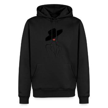 Femme élégante avec chapeau et rouge à lèvres rouge - Sweat à capuche Premium bio Homme - noir - Devant - Nico (187cm)